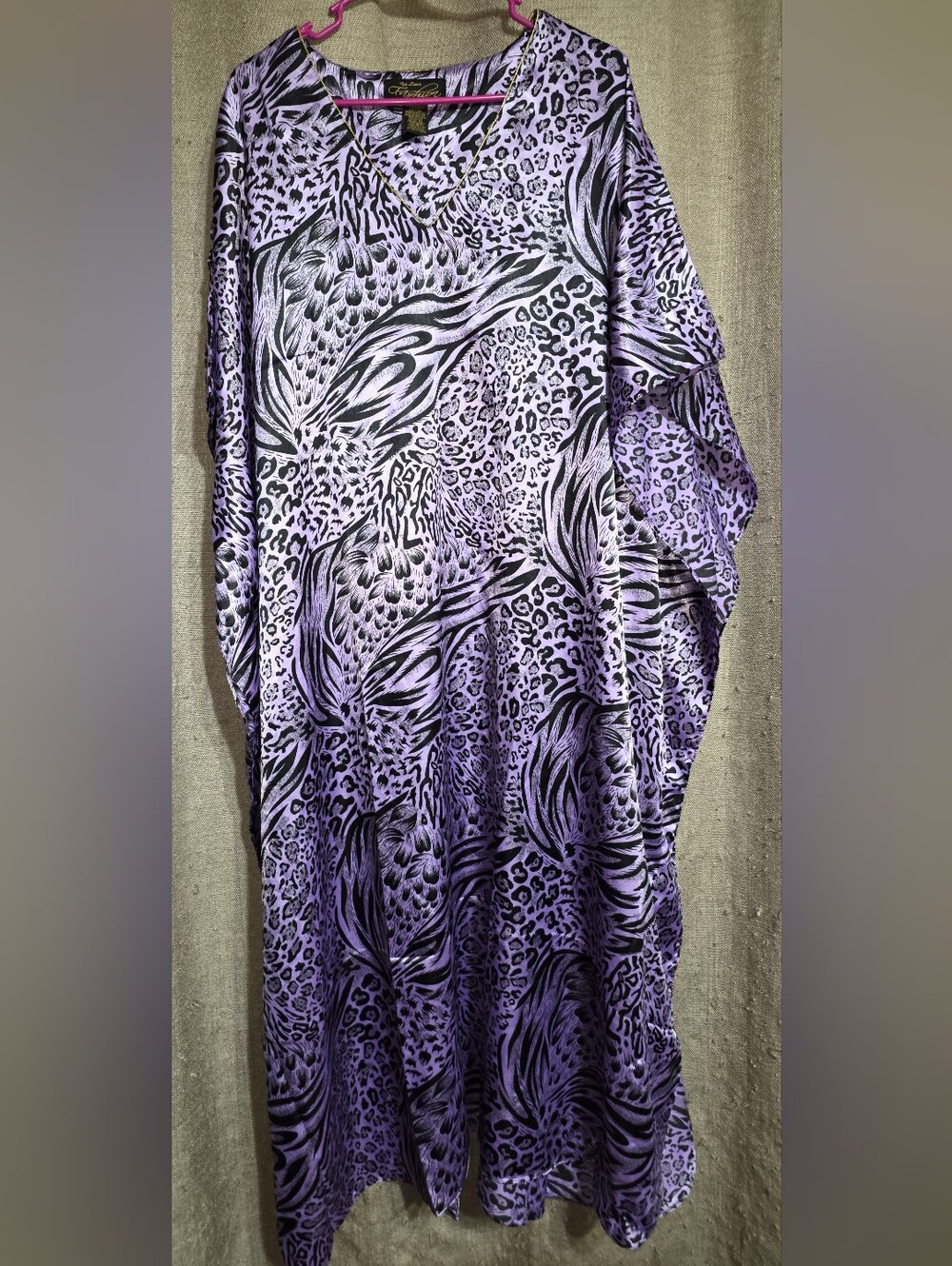 VTG UP 2DATE FASHION ONE SIZE Lavender & Black Animal Print Maxi Kimono Cover-Up